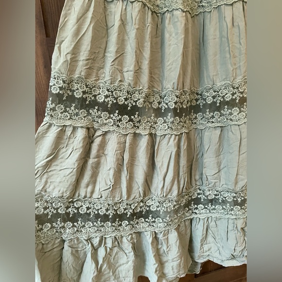 Strapless Sage Green Maxi Dress Lace Detailing - Picture 3 of 7